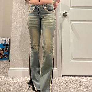 Revolt Jeans Bootcut / Flare Split Hem with button detailings and fringed ends